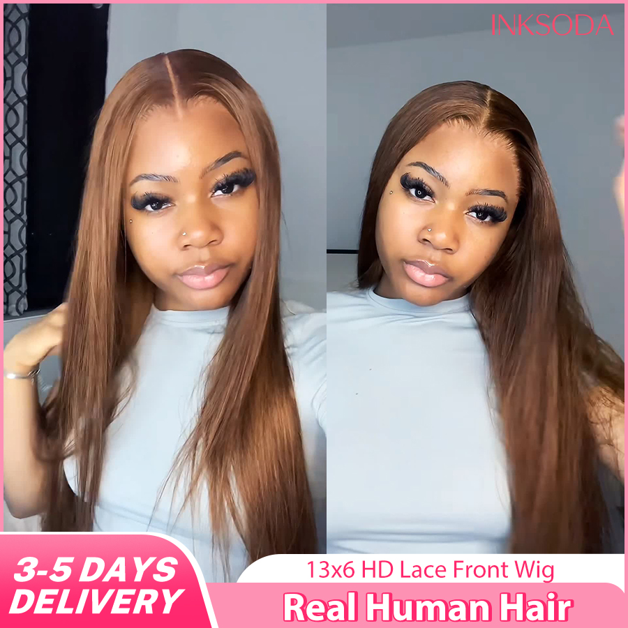 Lace Front Wigs - 220% Dichtheid 34 Inch Chocoladebruin Bone